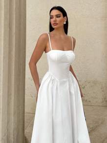 Siren Gaze 春/夏季白色婚禮約會單品細肩帶A字型女裝洋裝 - 白色 - 查看 3