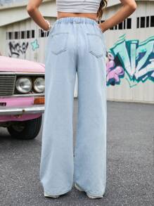 SHEIN Teen Girls Jeans, Water Washed, Casual, Fashionable, Simple And Versatile Design For Spring And Summer - Light Wash - View 2