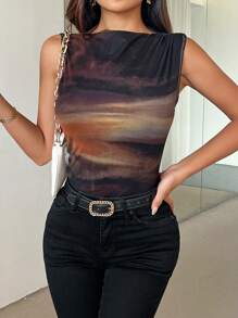 RosyDaze Camiseta de tirantes para mujer con patrón floral aleatorio