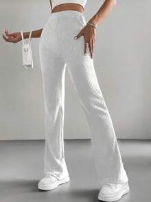 Simple Solid Color Knit Casual Leggings - White - View 4