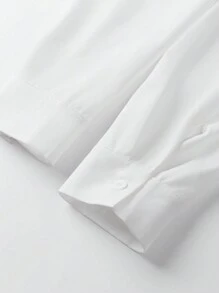 SHEIN Unity Women Solid Color Simple Daily Shirt,Long Sleeve Tops Fall Cloth For Women - White - View 5