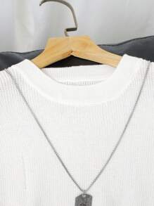 Manfinity Homme Jersey De Hombre De Cuello Redondo De Manga Larga En Color Sólido - Blanco - Ver 5