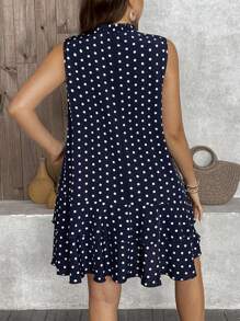 SHEIN LUNE 大碼女性夏季圓點無袖連衣裙 - 藍白色 - 查看 2