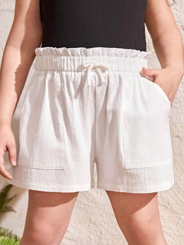 SHEIN Tween Girl Extended Size Loose Fit Casual Elastic Waist Shorts With Bowknot Decoration