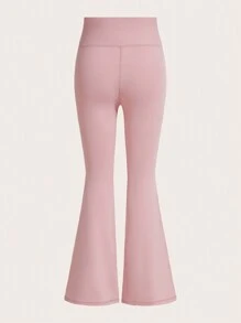 SHEIN Girlism 適用於街頭運動的青春少女春、夏裝實色鈎織喇叭褲 - 粉色 - 查看 2