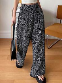 FRIFUL Pantalones de verano de pierna ancha con estampado de leopardo para mujer