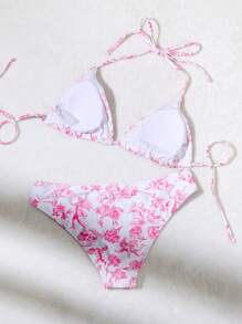 Swim Mod Random Printed Halterneck Bikini Set For Summer Beach And Swimming Pool