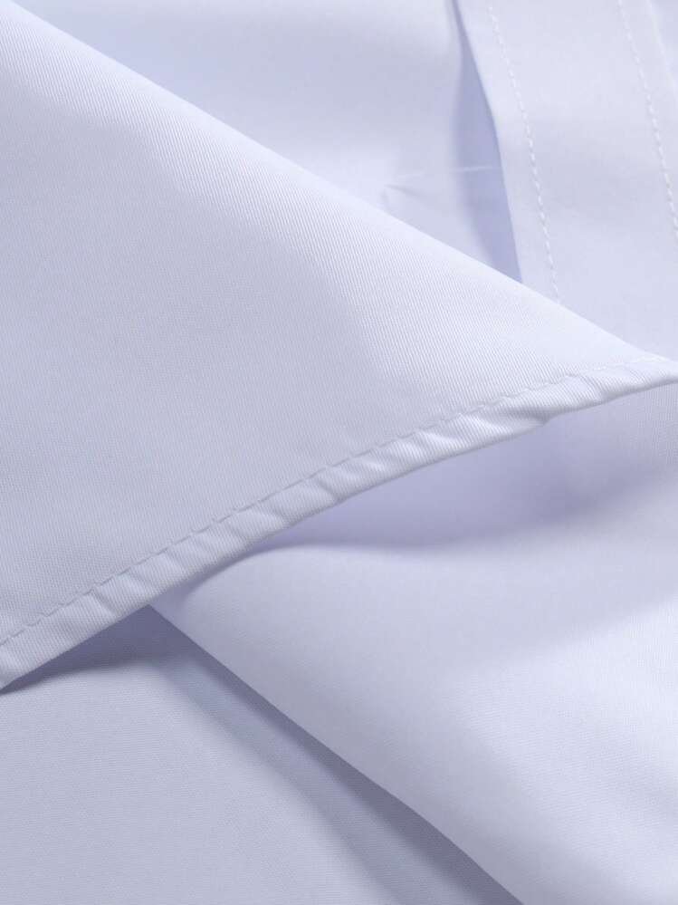 Manfinity Mode Men Patchwork Long Sleeve Formal Shirt With Pocket Spring And Autumn Style Slim Fit Button Up Plain White Work Business Shirt For Husband, For Fall, Ceremony - White - View 7