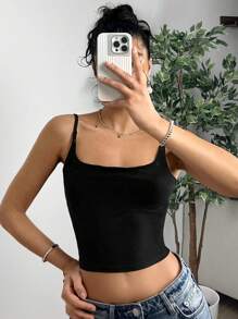 SHEIN EZwear 女士蕾絲細肩帶無背心背心上衣 - 黑色 - 查看 2
