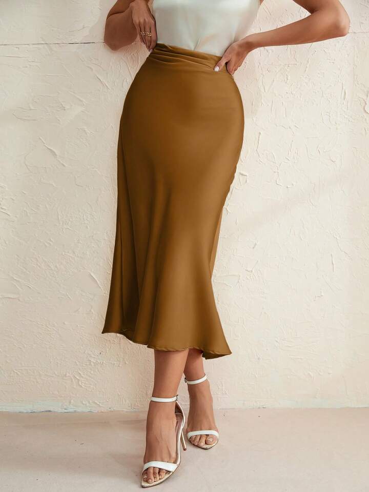 Satin midi skirt shein sales