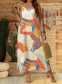 EMERY ROSE Vestido para mujer con tirantes espagueti y estampado colorido en talla grande - Amarillo - Ver 5