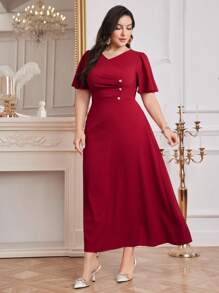 Modelyn Burgundy Red Women Solid Color Simple Daily Plus Size Dress,Elegant Evening Party Dress Long Evening Dresses