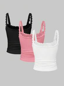 SHEIN Unity قميص داخلي للنساء بحمالات الكتف وبدانتيل - متعدد الألوان - مشاهدة 2