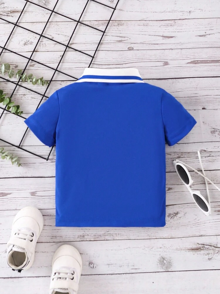 Baby Boy Letter Print Polo Collar Short Sleeve Casual Top For Summer
