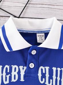 Áo sơ mi ngắn tay in chữ cho bé trai có cổ polo cho mùa hè - Màu xanh lam - Xem 6