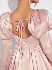 L'Amorae Gigot Sleeve Bubble Hem Satin Dress