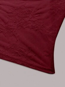 SHEIN Unity Women Pleated Lace See-Through Halter Top - Red - View 5