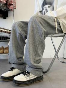 Manfinity Hypemode Loose Men Solid Color Drawstring Waist Sweatpants Straight Leg Long Sweat Pants Plain Going Out Harajuku Friends - Grey - View 5
