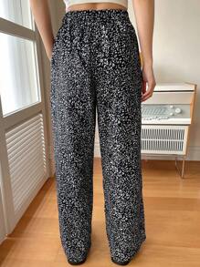 FRIFUL Pantalones de verano de pierna ancha con estampado de leopardo para mujer