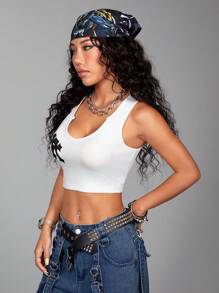 SHEIN EZwear Top sin mangas estilo callejero con bordado de remiendos y cuello recortado para uso casual en verano