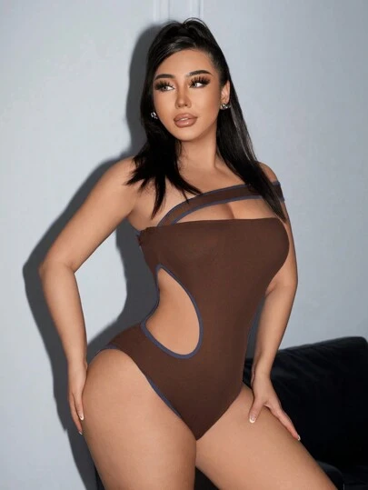 SHEIN SXY x STAS Mujeres Body de Verano con Asimetría en las Correas y Cintura Ahuecada