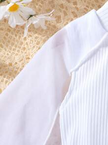 SHEIN Wedding Diary Young Girls' Sleeveless Cape Waist-Tied Pleated Dress With Belt, Summer - White - View 5