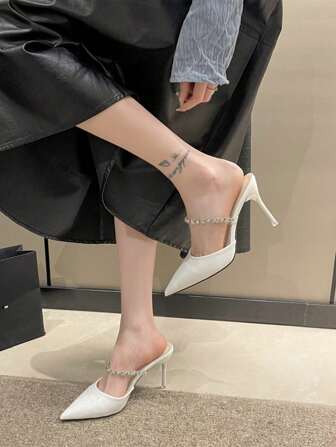 秋冬季高跟尖头时尚正装鞋，舒适百搭，优雅穆勒鞋，派对鞋