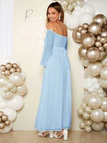 SHEIN Vestido elegante y romántico para revelar el género del bebé, vestido de maternidad off-shoulder para fiesta de revelación de género, vestido de ducha de bebé