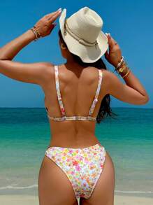 SHEIN Swim 女士碎花比基尼套装 夏日海滩 - 彩色 - 查看 3