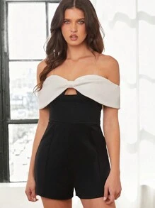 Forever 21 Elegantly Paired Black And White Patchwork Romper - Black - View 4