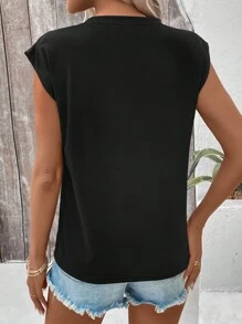 INAWLY 女士圆领风景印花无袖休闲 T 恤春夏季图案 T 恤女式上衣 - 黑色 - 查看 2