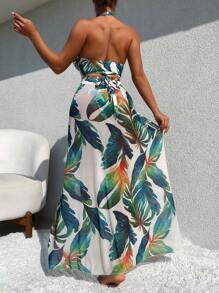 Swim Vcay Damen Bikini-Set mit Pflanzendruck, Zufälliger Muster, 3-teiliger Anzug, geeignet für Sommer, Strandurlaub