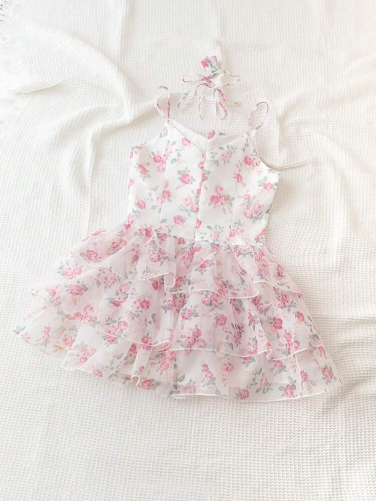 3d Flower & Ruffle Hem Cake Princess Dress