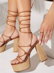 SHUZIA Women Fashion Solid Color Strap High Heel Sandals Suitable For Outdoor Activities In Summer