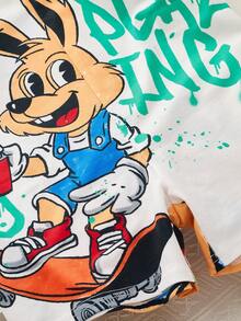 男孩休閒可愛卡通動物印花寬鬆針織連身衣 - 白色 - 查看 4