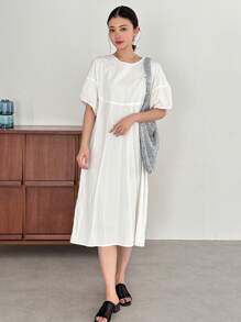 FRIFUL Loose Drop Shoulder Summer Dress With Color Blocking And Back Tie Details Sundress
