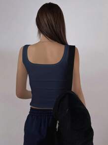 DAZY 纯色短款U领紧身背心，夏季学院风吊带上衣