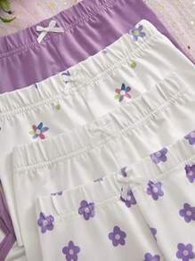 Young Girl 8 Pieces Set Floral Pattern Underwear Suit - Multicolor - View 2