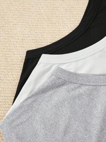 SHEIN Qutie 3pcs Round Neck Casual Slim Fit Crop Tank Top, Summer