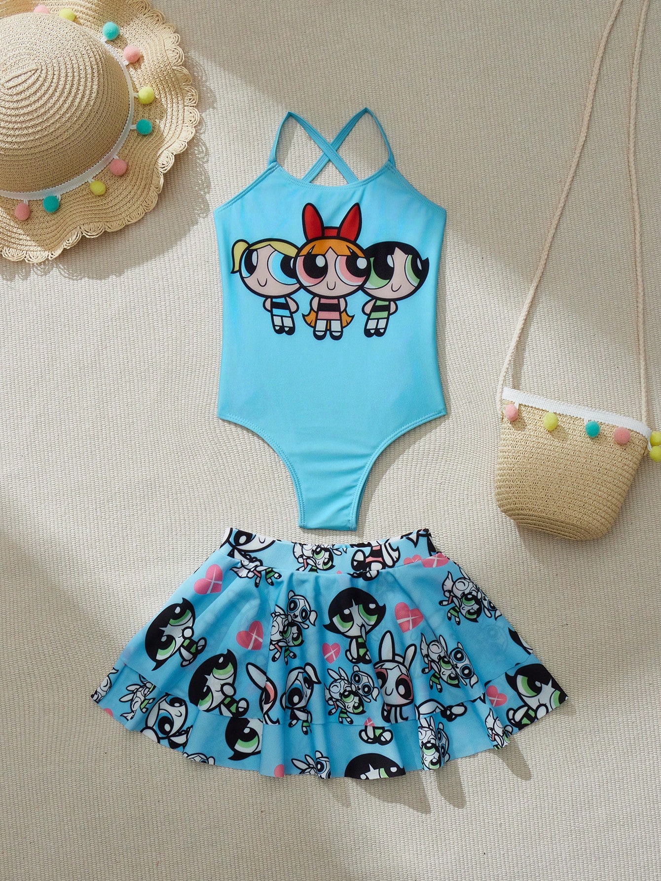 THE POWERPUFF GIRLS X SHEIN فتاة شابة 2 قطعة ملابس...