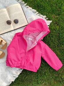SHEIN 寶寶女孩休閒輕便連帽網眼夾克，字母印花，防曬襯衫 - 粉色 - 查看 2