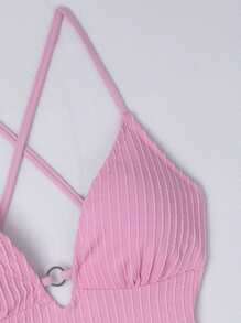 Swim Mod Summer Beach Women Solid Color Simple Daily One-Piece Swimsuit - Pink - View 5