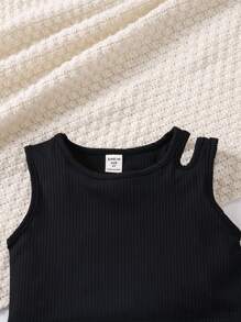 Camiseta de tirantes sólida para niña joven y pantalones gráficos con letras para ropa urbana