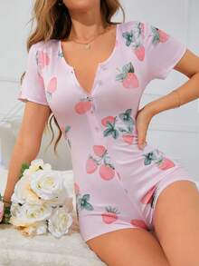 Bộ đồ ngủ nữ họa tiết dâu tây cỡ lớn - Hồng - Xem 3