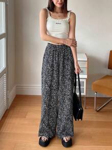 FRIFUL Pantalones de verano de pierna ancha con estampado de leopardo para mujer