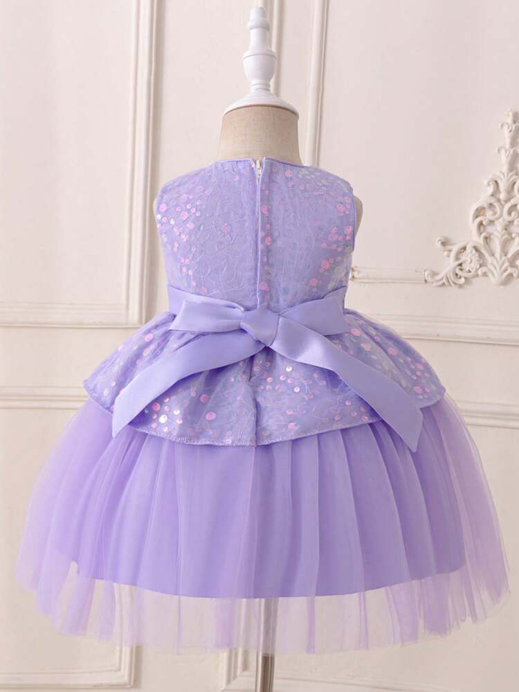 Baby Girls Mesh & Sequin Detail Sleeveless Formal Dress