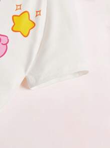 SHEIN X Care Bears Young Girl Pink Love-A-Lot Bear & Star Printed Knitted Raglan Sleeve Top And Shorts Pajama Set - Watermelon Pink - View 3