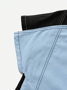 SHEIN 2pcs Young Boy Casual Sports Street Fashion White Decorative Thread Turn-Down Collar Short-Sleeved Loose Shoulder Black Shirt And Blue Shirt, Suitable For Daily Wear, School, Sports And Spring/Summer Seasons