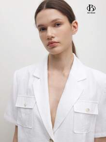 BizChic Women Solid Color Short Sleeve Blazer With Suit Collar For Summer - White - View 6