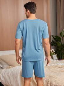 Men Simple Heart Printed Short Sleeve Tee & Shorts Casual Pajamas Set